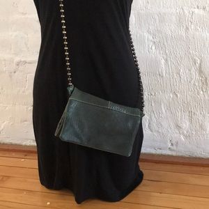 Free People FP green leather cross body bag ball chain